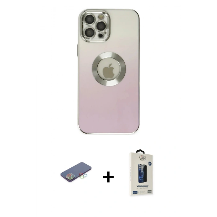 MARSİLYAN™- iPhone 12 Pro Max Kılıf Kutup Yansıma Özel Seri - Siyah Bilvis Hayalet Cam Ekran Koruyucu + Renkli Kamera Lens Koruma Cam - MI