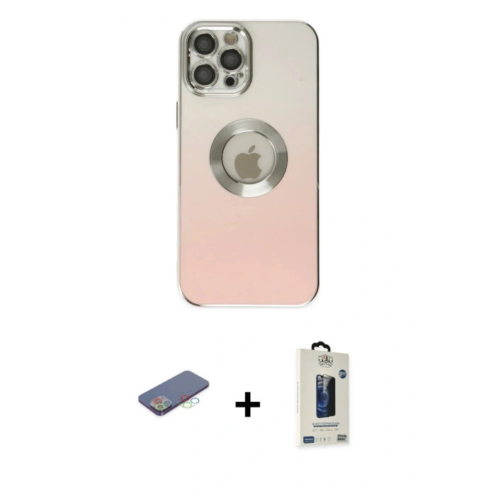 MARSİLYAN™- iPhone 12 Pro Max Kılıf Kutup Yansıma Özel Seri - Siyah Bilvis Hayalet Cam Ekran Koruyucu + Renkli Kamera Lens Koruma Cam - MI