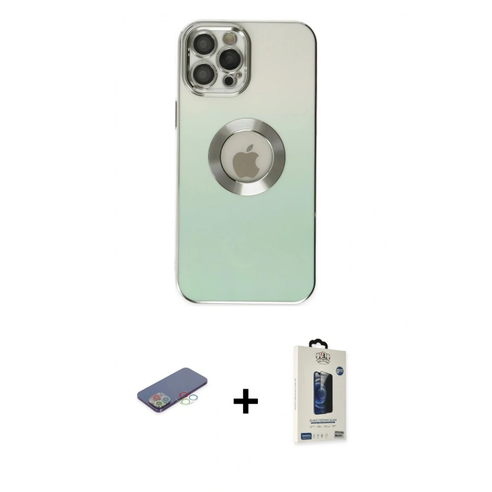 MARSİLYAN™- iPhone 12 Pro Max Kılıf Kutup Yansıma Özel Seri - Siyah Bilvis Hayalet Cam Ekran Koruyucu + Renkli Kamera Lens Koruma Cam - MI