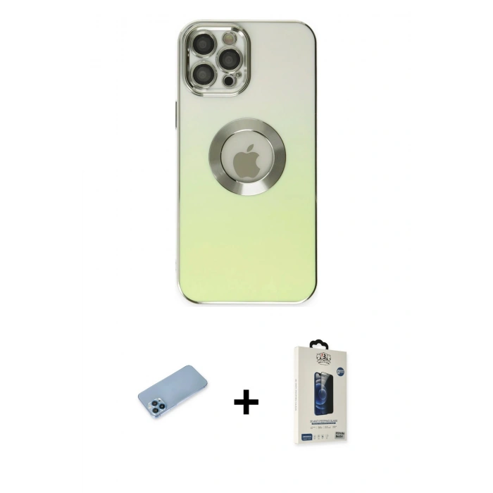 MARSİLYAN™- iPhone 12 Pro Max Kılıf Kutup Yansıma Özel Seri - Siyah Bilvis Hayalet Cam Ekran Koruyucu + Shine Kamera Lens Koruma Cam - MI