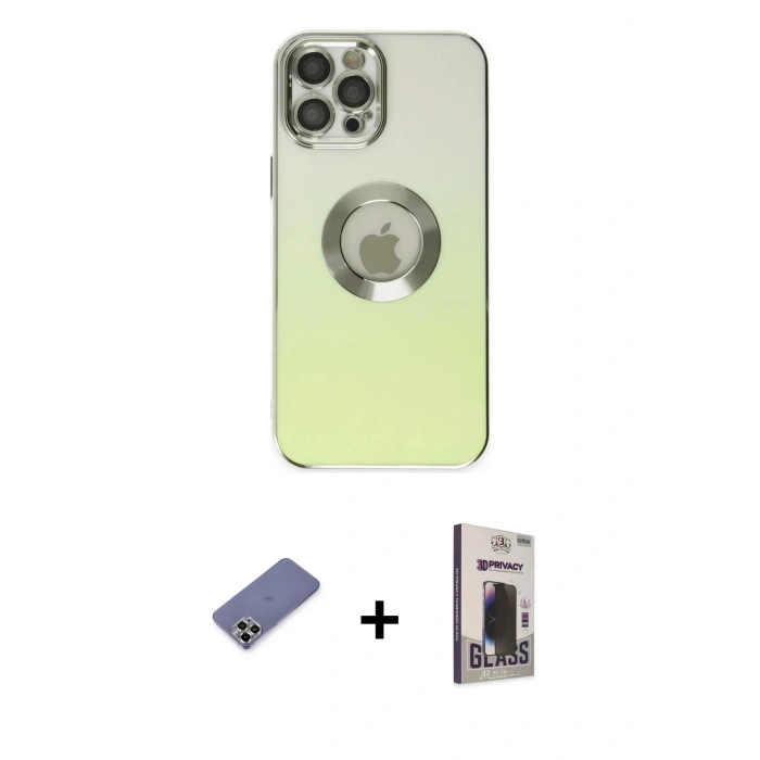 MARSİLYAN™- iPhone 12 Pro Max Kılıf Kutup Yansıma Özel Seri - Siyah Bilvis Hayalet Cam Ekran Koruyucu + Metal Kamera Lens Koruma Cam - GD