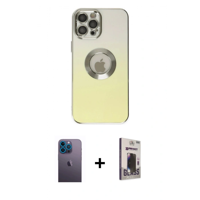 MARSİLYAN™- iPhone 12 Pro Max Kılıf Kutup Yansıma Özel Seri - Siyah Bilvis Hayalet Cam Ekran Koruyucu + Neon Fosforlu Kamera Lens - MI
