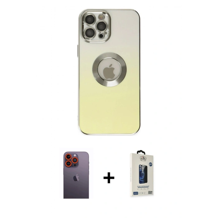 MARSİLYAN™- iPhone 12 Pro Max Kılıf Kutup Yansıma Özel Seri - Siyah Bilvis Hayalet Cam Ekran Koruyucu + Neon Fosforlu Kamera Lens - TU