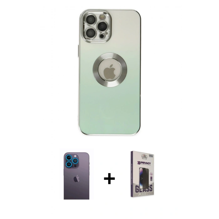 MARSİLYAN™- iPhone 12 Pro Max Kılıf Kutup Yansıma Özel Seri - Siyah Bilvis Hayalet Cam Ekran Koruyucu + Neon Fosforlu Kamera Lens - MI