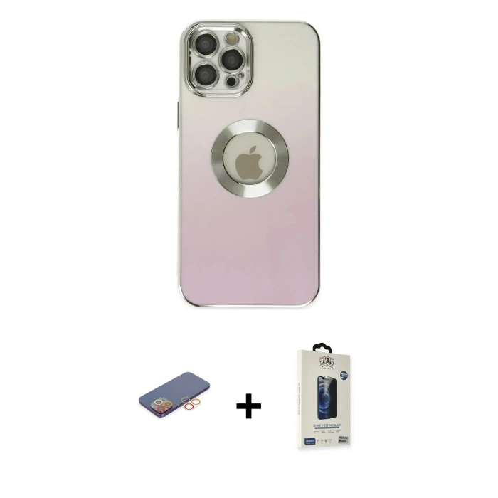MARSİLYAN™- iPhone 12 Pro Max Kılıf Kutup Yansıma Özel Seri - Siyah Bilvis Hayalet Cam Ekran Koruyucu + Renkli Kamera Lens Koruma Cam - TU