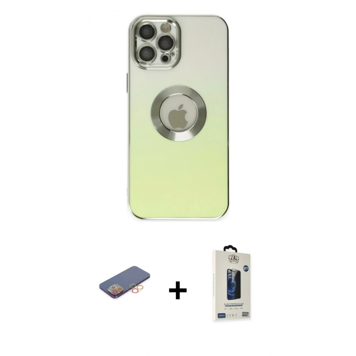 MARSİLYAN™- iPhone 12 Pro Max Kılıf Kutup Yansıma Özel Seri - Siyah Bilvis Hayalet Cam Ekran Koruyucu + Renkli Kamera Lens Koruma Cam - TU