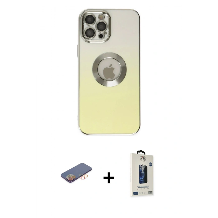 MARSİLYAN™- iPhone 12 Pro Max Kılıf Kutup Yansıma Özel Seri - Siyah Bilvis Hayalet Cam Ekran Koruyucu + Renkli Kamera Lens Koruma Cam - TU