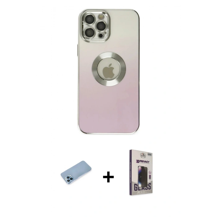 MARSİLYAN™- iPhone 12 Pro Max Kılıf Kutup Yansıma Özel Seri - Siyah Bilvis Hayalet Cam Ekran Koruyucu + Shine Kamera Lens Koruma Cam - MI