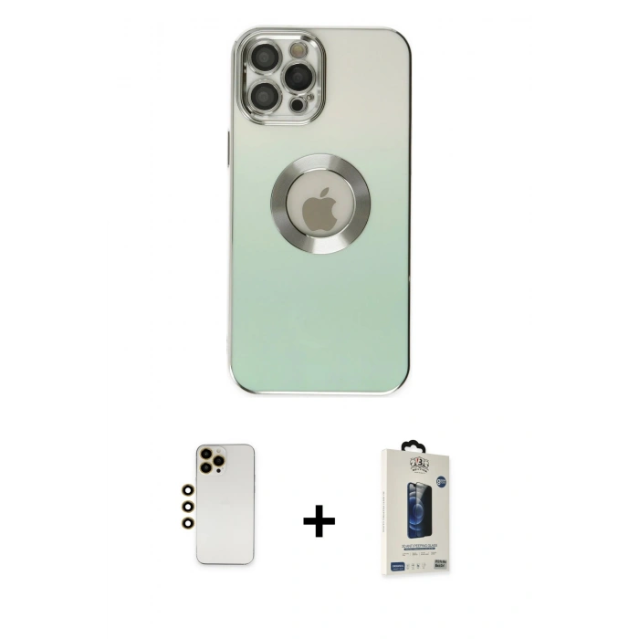 MARSİLYAN™- iPhone 12 Pro Max Kılıf Kutup Yansıma Özel Seri - Siyah Bilvis Hayalet Cam Ekran Koruyucu + Shine Kamera Lens - GD
