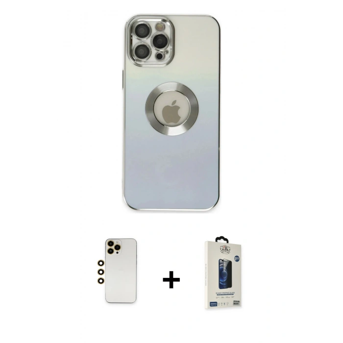 MARSİLYAN™- iPhone 12 Pro Max Kılıf Kutup Yansıma Özel Seri - Siyah Bilvis Hayalet Cam Ekran Koruyucu + Shine Kamera Lens - GD