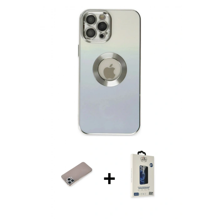 MARSİLYAN™- iPhone 12 Pro Max Kılıf Kutup Yansıma Özel Seri - Siyah Bilvis Hayalet Cam Ekran Koruyucu + Shine Kamera Lens Koruma Cam - SABE