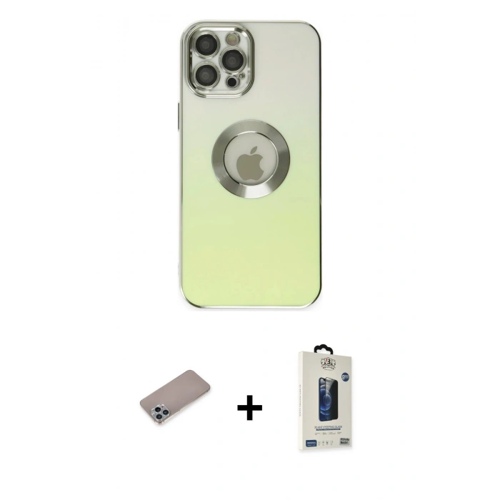 MARSİLYAN™- iPhone 12 Pro Max Kılıf Kutup Yansıma Özel Seri - Siyah Bilvis Hayalet Cam Ekran Koruyucu + Shine Kamera Lens Koruma Cam - SABE