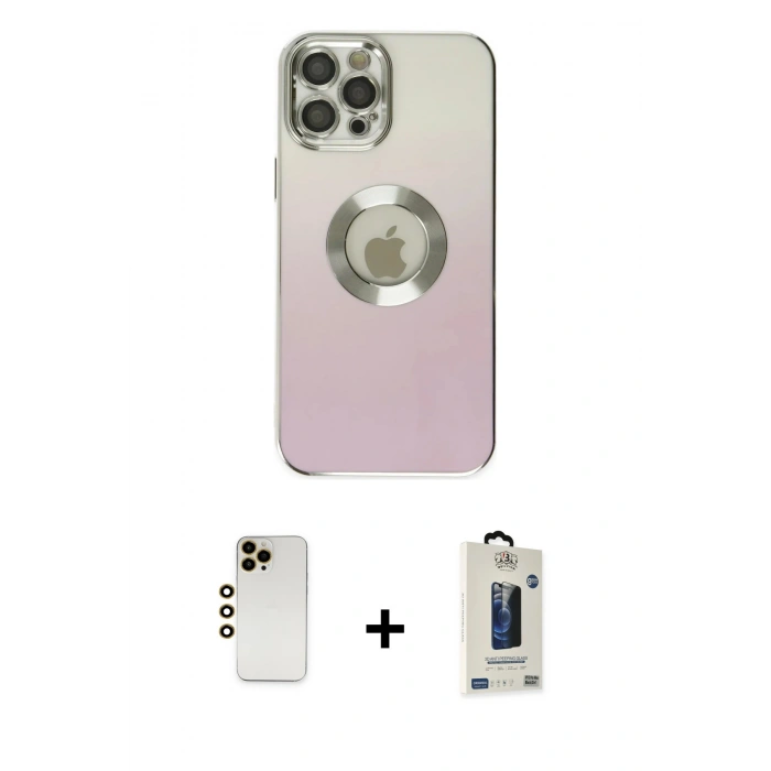 MARSİLYAN™- iPhone 12 Pro Max Kılıf Kutup Yansıma Özel Seri - Siyah Bilvis Hayalet Cam Ekran Koruyucu + Shine Kamera Lens - GD