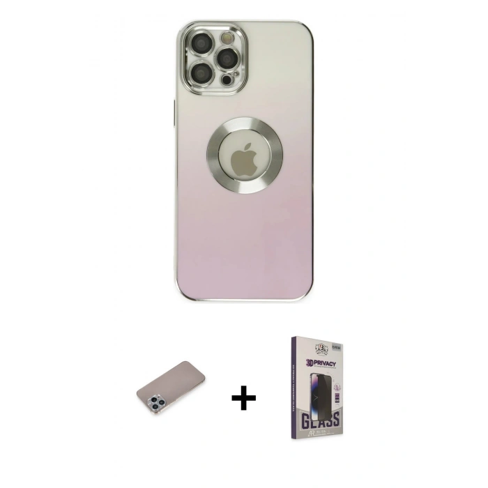 MARSİLYAN™- iPhone 12 Pro Max Kılıf Kutup Yansıma Özel Seri - Siyah Bilvis Hayalet Cam Ekran Koruyucu + Shine Kamera Lens Koruma Cam - SABE