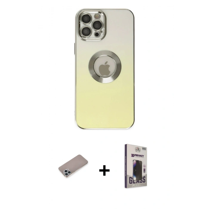 MARSİLYAN™- iPhone 12 Pro Max Kılıf Kutup Yansıma Özel Seri - Siyah Bilvis Hayalet Cam Ekran Koruyucu + Shine Kamera Lens Koruma Cam - SABE