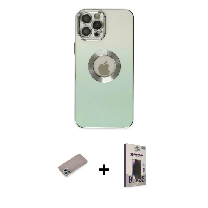 MARSİLYAN™- iPhone 12 Pro Max Kılıf Kutup Yansıma Özel Seri - Siyah Bilvis Hayalet Cam Ekran Koruyucu + Shine Kamera Lens Koruma Cam - SABE
