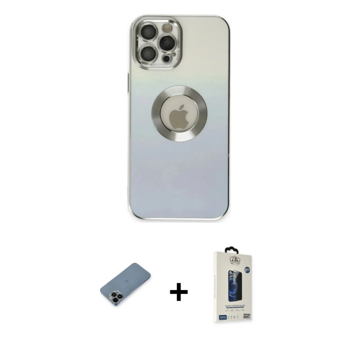 MARSİLYAN™- iPhone 12 Pro Max Kılıf Kutup Yansıma Özel Seri - Siyah Bilvis Hayalet Cam Ekran Koruyucu + Shine Kamera Lens Koruma Cam - SH