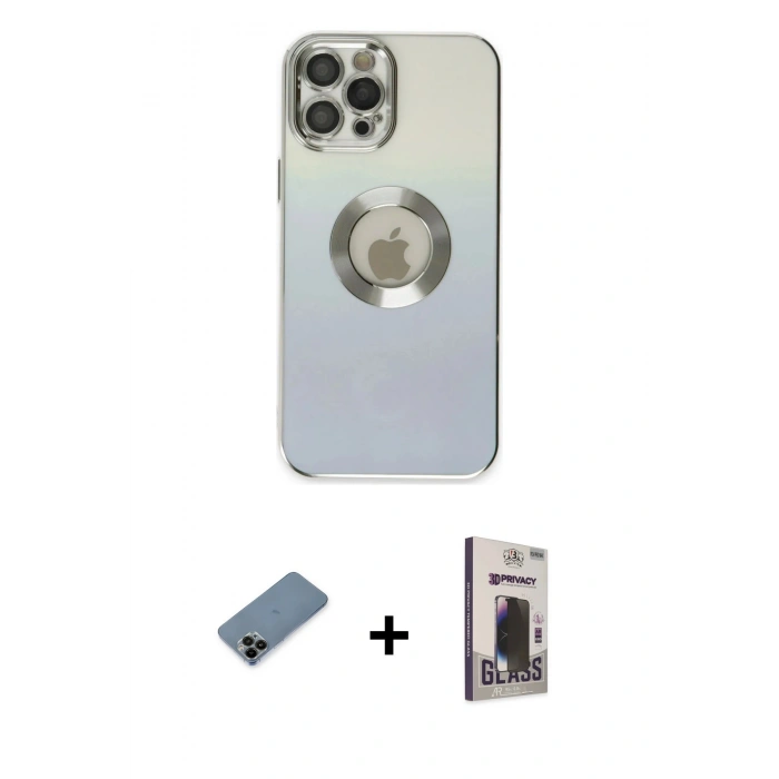 MARSİLYAN™- iPhone 12 Pro Max Kılıf Kutup Yansıma Özel Seri - Siyah Bilvis Hayalet Cam Ekran Koruyucu + Shine Kamera Lens Koruma Cam - SH