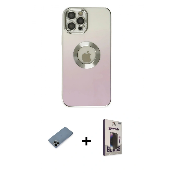 MARSİLYAN™- iPhone 12 Pro Max Kılıf Kutup Yansıma Özel Seri - Siyah Bilvis Hayalet Cam Ekran Koruyucu + Shine Kamera Lens Koruma Cam - SH