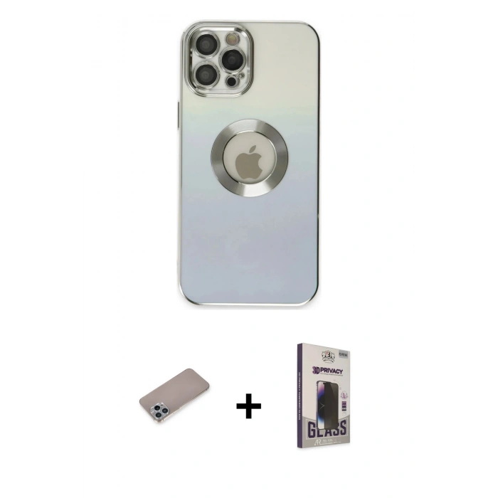 MARSİLYAN™- iPhone 12 Pro Max Kılıf Kutup Yansıma Özel Seri - Siyah Bilvis Hayalet Cam Ekran Koruyucu + Shine Kamera Lens Koruma Cam - SABE