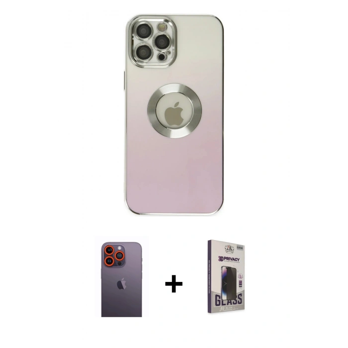 MARSİLYAN™- iPhone 12 Pro Max Kılıf Kutup Yansıma Özel Seri - Siyah Bilvis Hayalet Cam Ekran Koruyucu + Neon Fosforlu Kamera Lens - TU