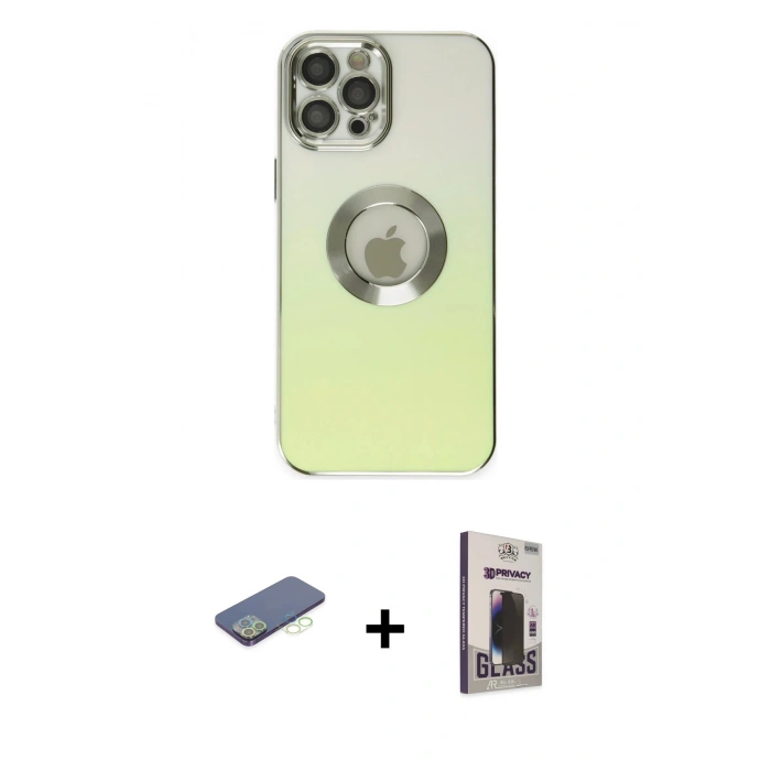 MARSİLYAN™- iPhone 12 Pro Max Kılıf Kutup Yansıma Özel Seri - Siyah Bilvis Hayalet Cam Ekran Koruyucu + Renkli Kamera Lens Koruma Cam - YL