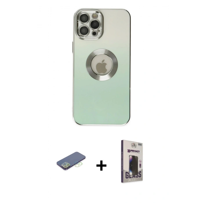 MARSİLYAN™- iPhone 12 Pro Max Kılıf Kutup Yansıma Özel Seri - Siyah Bilvis Hayalet Cam Ekran Koruyucu + Renkli Kamera Lens Koruma Cam - YL