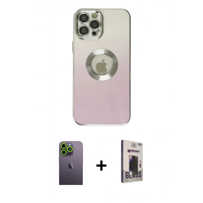 MARSİLYAN™- iPhone 12 Pro Max Kılıf Kutup Yansıma Özel Seri - Siyah Bilvis Hayalet Cam Ekran Koruyucu + Yeşil Neon Fosforlu Kamera Lens