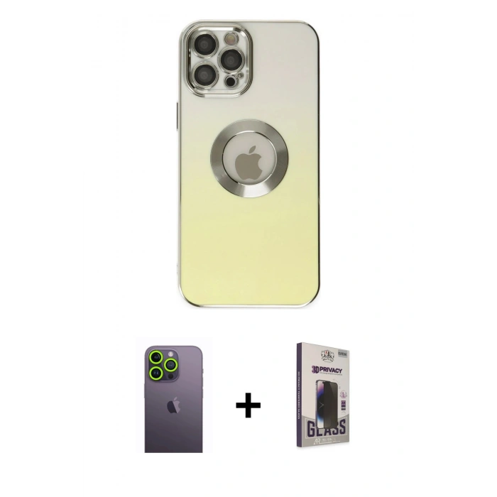 MARSİLYAN™- iPhone 12 Pro Max Kılıf Kutup Yansıma Özel Seri - Siyah Bilvis Hayalet Cam Ekran Koruyucu + Yeşil Neon Fosforlu Kamera Lens