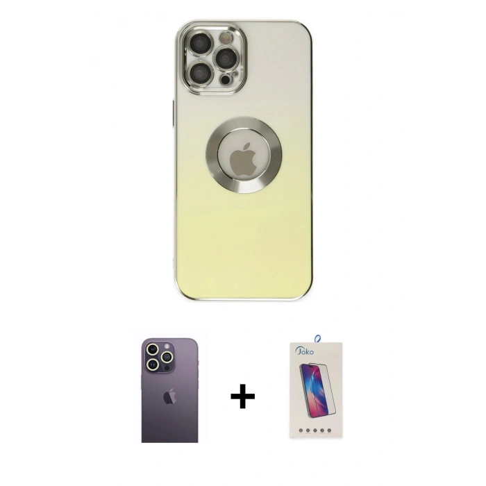 MARSİLYAN™- iPhone 12 Pro Max Kılıf Kutup Yansıma Özel Seri - Siyah Joko 5D Cam + Neon Fosforlu Kamera Lens - BZ
