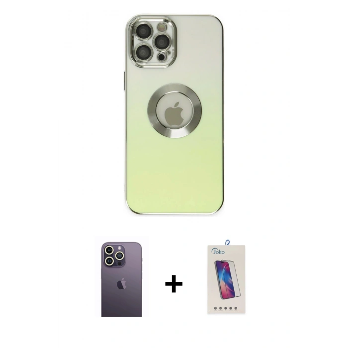 MARSİLYAN™- iPhone 12 Pro Max Kılıf Kutup Yansıma Özel Seri - Siyah Joko 5D Cam + Neon Fosforlu Kamera Lens - BZ
