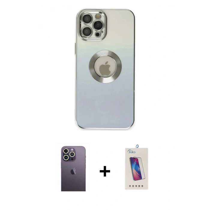MARSİLYAN™- iPhone 12 Pro Max Kılıf Kutup Yansıma Özel Seri - Siyah Joko 5D Cam + Neon Fosforlu Kamera Lens - BZ
