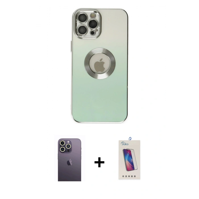 MARSİLYAN™- iPhone 12 Pro Max Kılıf Kutup Yansıma Özel Seri - Siyah Joko 5D Cam + Neon Fosforlu Kamera Lens - BZ