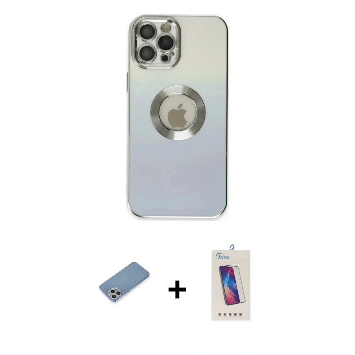 MARSİLYAN™- iPhone 12 Pro Max Kılıf Kutup Yansıma Özel Seri - Siyah Joko 5D Cam + Shine Kamera Lens Koruma Cam - GS