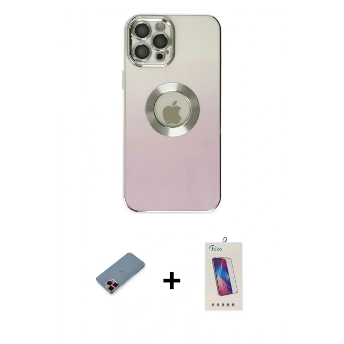 MARSİLYAN™- iPhone 12 Pro Max Kılıf Kutup Yansıma Özel Seri - Siyah Joko 5D Cam + Kırmızı Metal Kamera Lens Koruma Cam