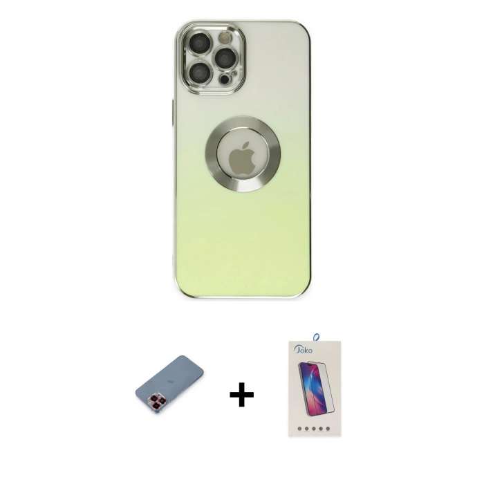 MARSİLYAN™- iPhone 12 Pro Max Kılıf Kutup Yansıma Özel Seri - Siyah Joko 5D Cam + Kırmızı Metal Kamera Lens Koruma Cam