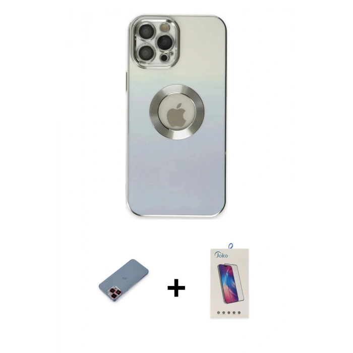 MARSİLYAN™- iPhone 12 Pro Max Kılıf Kutup Yansıma Özel Seri - Siyah Joko 5D Cam + Kırmızı Metal Kamera Lens Koruma Cam