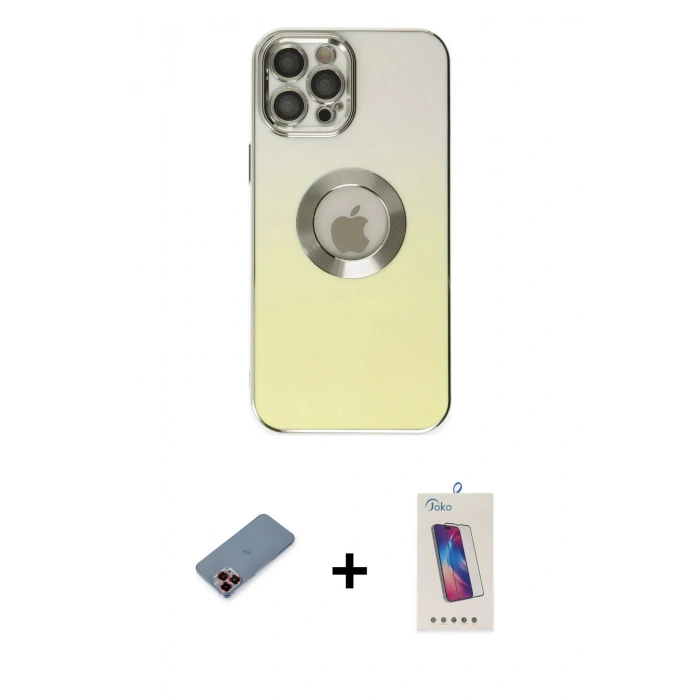 MARSİLYAN™- iPhone 12 Pro Max Kılıf Kutup Yansıma Özel Seri - Siyah Joko 5D Cam + Kırmızı Metal Kamera Lens Koruma Cam