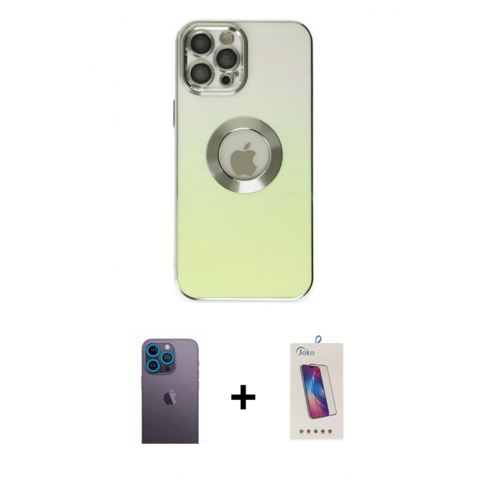 MARSİLYAN™- iPhone 12 Pro Max Kılıf Kutup Yansıma Özel Seri - Siyah Joko 5D Cam + Neon Fosforlu Kamera Lens - MI
