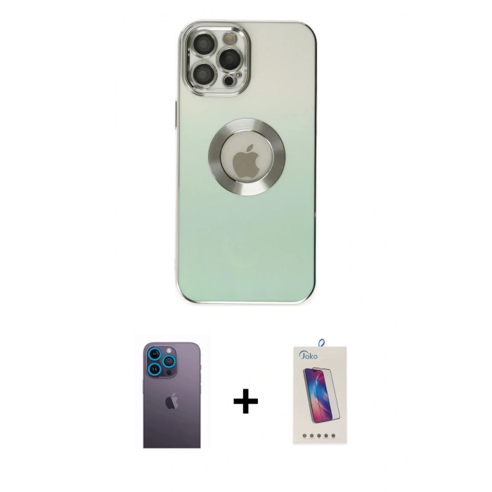 MARSİLYAN™- iPhone 12 Pro Max Kılıf Kutup Yansıma Özel Seri - Siyah Joko 5D Cam + Neon Fosforlu Kamera Lens - MI