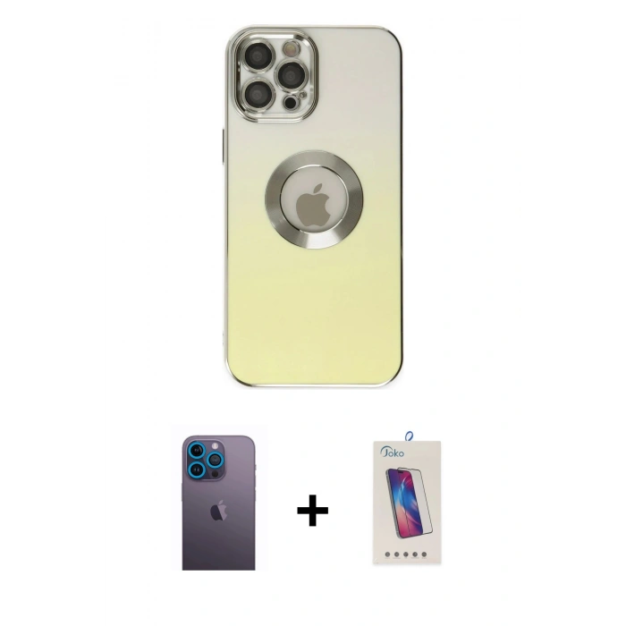 MARSİLYAN™- iPhone 12 Pro Max Kılıf Kutup Yansıma Özel Seri - Siyah Joko 5D Cam + Neon Fosforlu Kamera Lens - MI