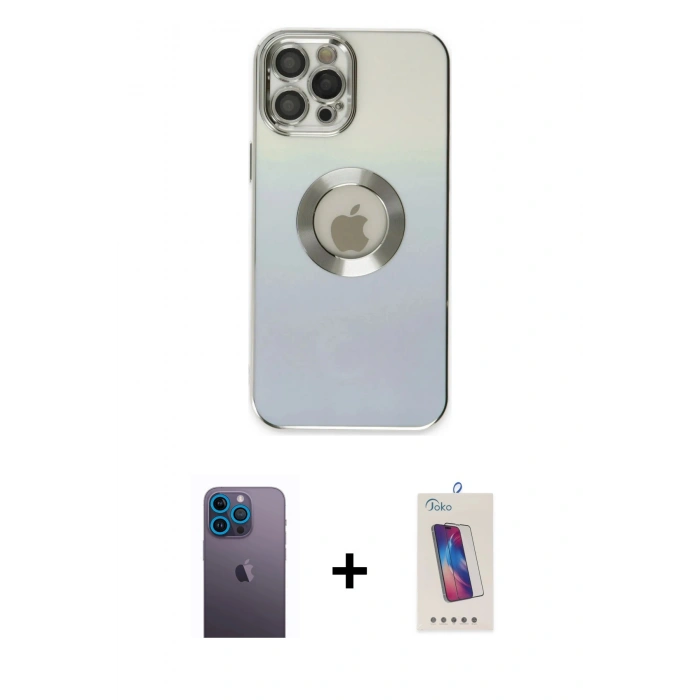 MARSİLYAN™- iPhone 12 Pro Max Kılıf Kutup Yansıma Özel Seri - Siyah Joko 5D Cam + Neon Fosforlu Kamera Lens - MI