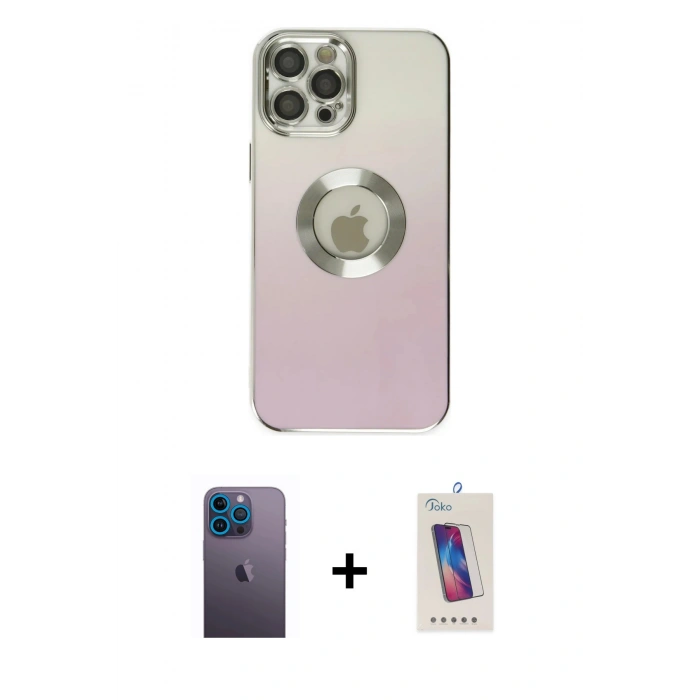 MARSİLYAN™- iPhone 12 Pro Max Kılıf Kutup Yansıma Özel Seri - Siyah Joko 5D Cam + Neon Fosforlu Kamera Lens - MI