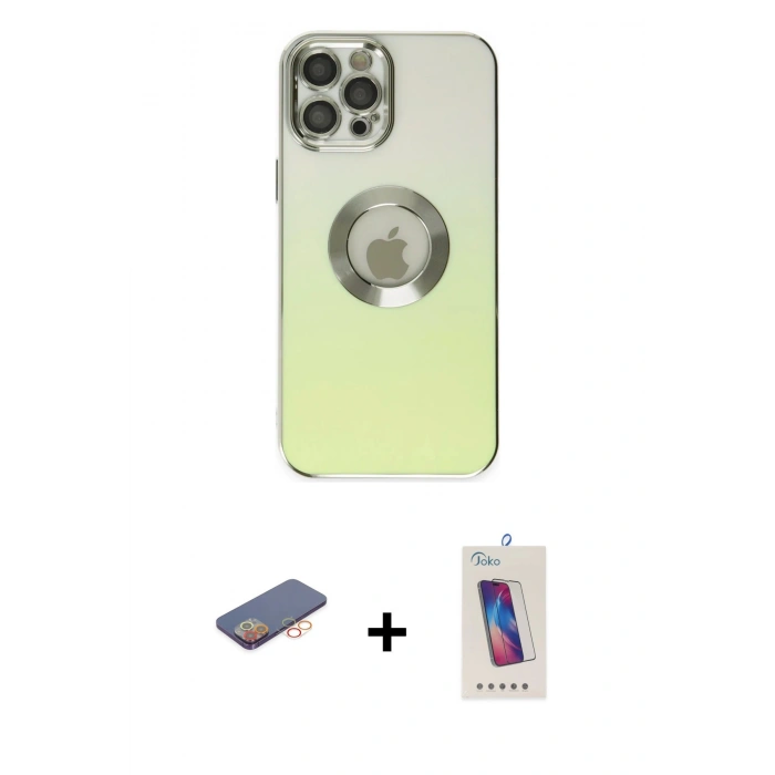 MARSİLYAN™- iPhone 12 Pro Max Kılıf Kutup Yansıma Özel Seri - Siyah Joko 5D Cam + Renkli Kamera Lens Koruma Cam - TU