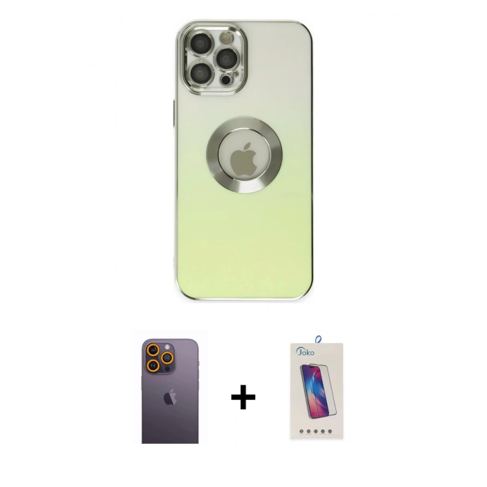 MARSİLYAN™- iPhone 12 Pro Max Kılıf Kutup Yansıma Özel Seri - Siyah Joko 5D Cam + Neon Fosforlu Kamera Lens - SI