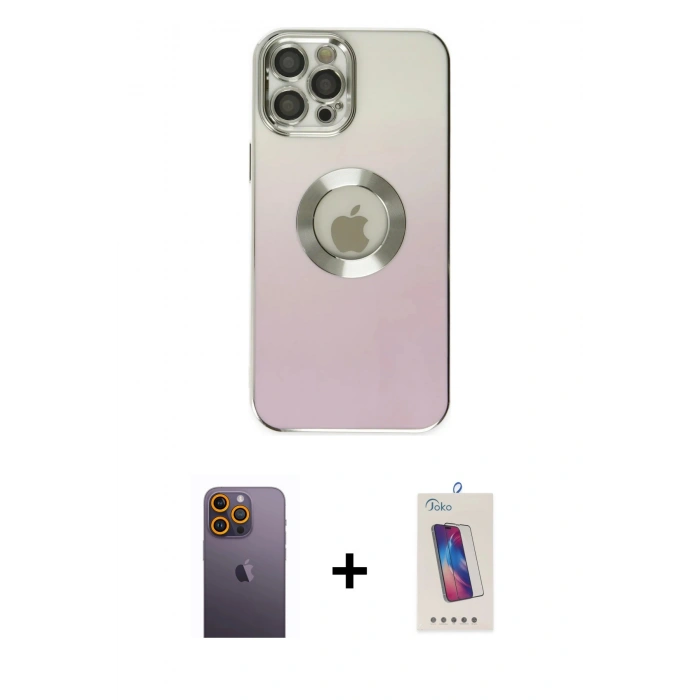 MARSİLYAN™- iPhone 12 Pro Max Kılıf Kutup Yansıma Özel Seri - Siyah Joko 5D Cam + Neon Fosforlu Kamera Lens - SI