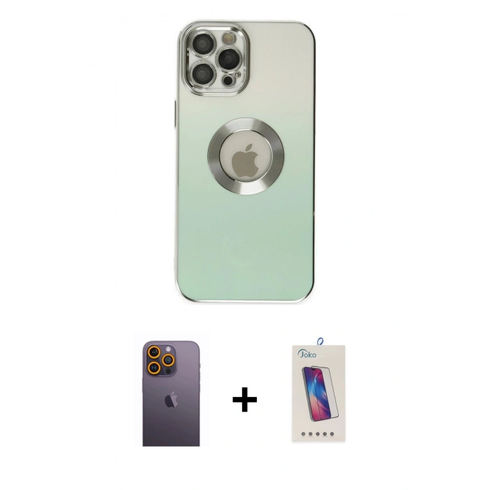 MARSİLYAN™- iPhone 12 Pro Max Kılıf Kutup Yansıma Özel Seri - Siyah Joko 5D Cam + Neon Fosforlu Kamera Lens - SI