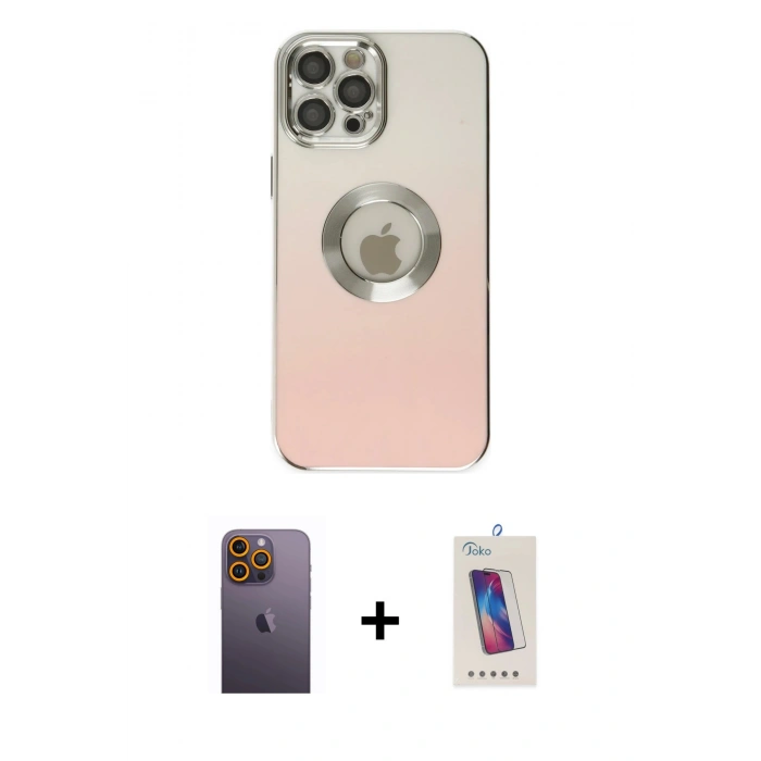 MARSİLYAN™- iPhone 12 Pro Max Kılıf Kutup Yansıma Özel Seri - Siyah Joko 5D Cam + Neon Fosforlu Kamera Lens - SI