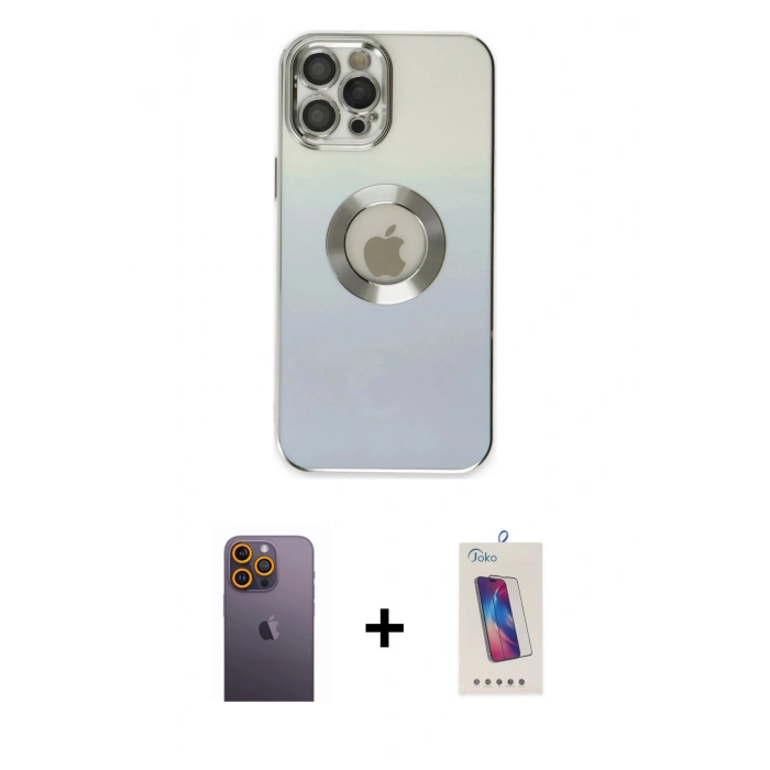 MARSİLYAN™- iPhone 12 Pro Max Kılıf Kutup Yansıma Özel Seri - Siyah Joko 5D Cam + Neon Fosforlu Kamera Lens - SI