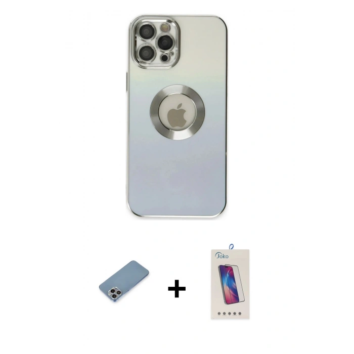 MARSİLYAN™- iPhone 12 Pro Max Kılıf Kutup Yansıma Özel Seri - Siyah Joko 5D Cam + Shine Kamera Lens Koruma Cam - GI